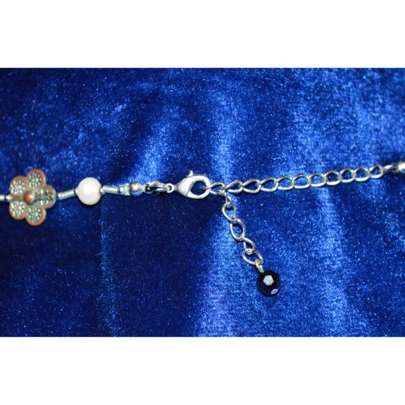 Premier Designs Necklace Black Beads Faux Pearl & Mother of Pearl Shells Floral - Picture 3 of 5